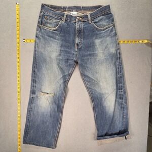 Selvedge Jeans Mens Medium Wash Blue Relaxed Straight Honeycomb Fits 33x25